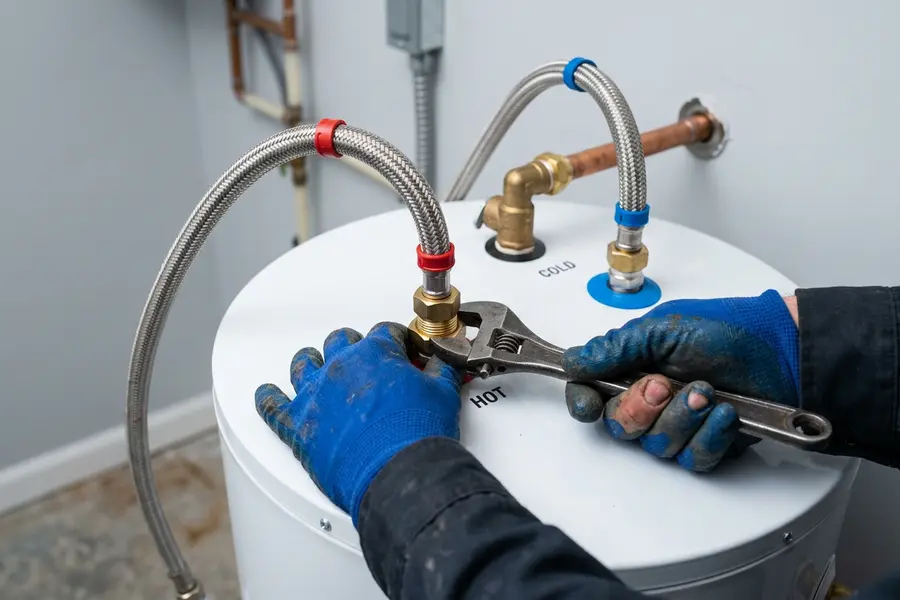 Water Heater Jockey technician installing a new water heater in Queensbury